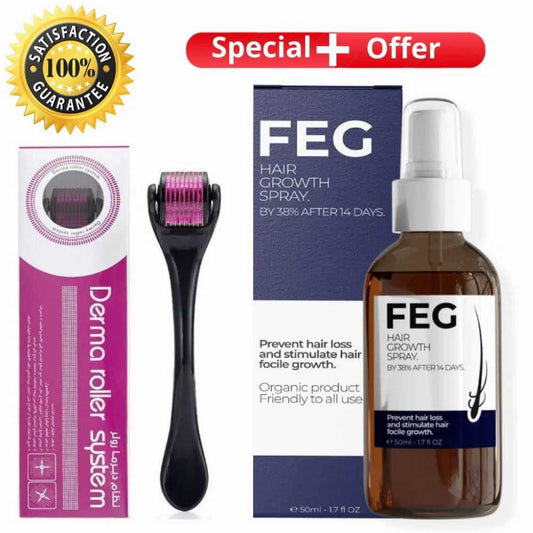 FEG Pack of 2 Hair Growth Spray Plus Derma Roller