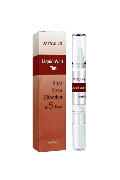 Jaysuing Liquid Wart Flat product shown with its retail box and a clear cylindrical applicator tube on a plain white background.