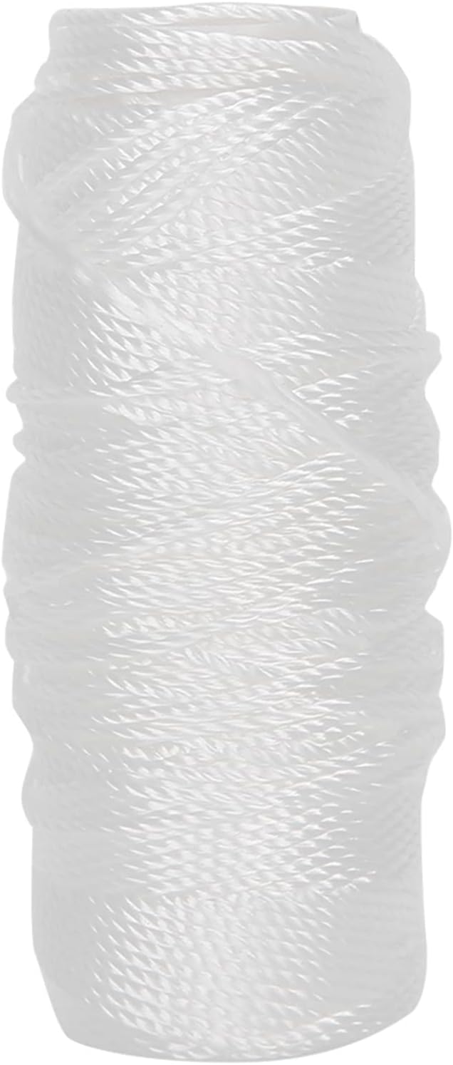 A spool of white twisted cotton cord or thread, tightly wound on a cylindrical core.