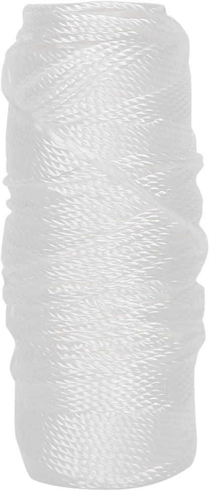 A spool of white twisted cotton cord or thread, tightly wound on a cylindrical core.